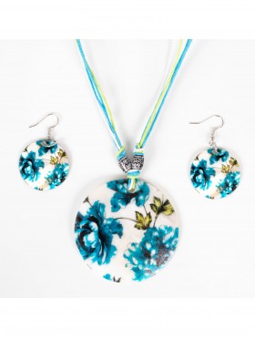 Fashion Flower Print Necklace and Earrings Set